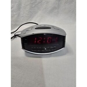 Durabrand CR-502 AM/FM Digital Alarm Clock Radio Silver Black Red LED Display